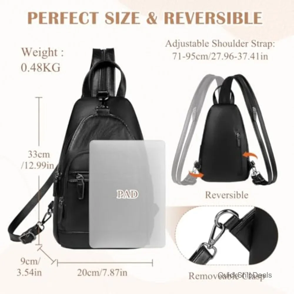 Anti Theft PU Leather Convertible Sling Backpack Daypack Women